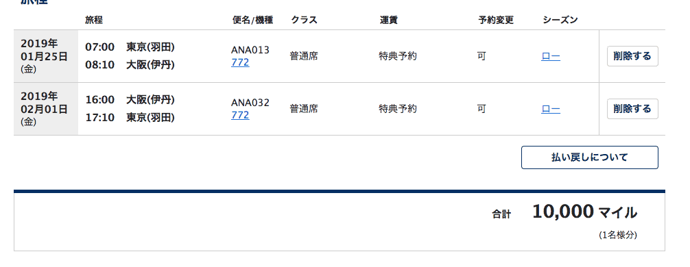 東京⇆大阪特典航空券