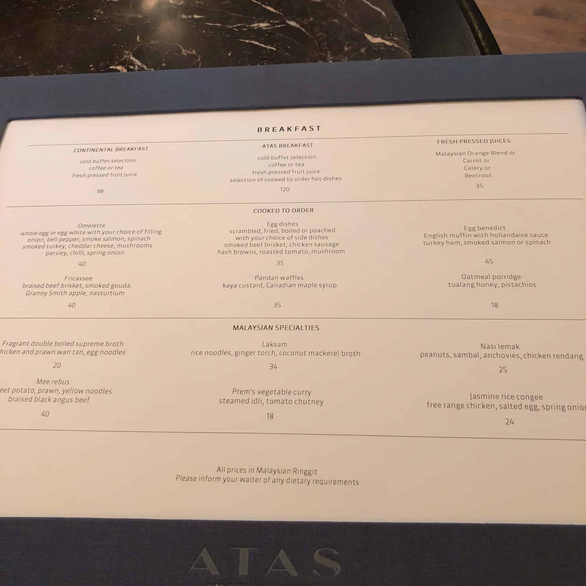 朝食メニュー表