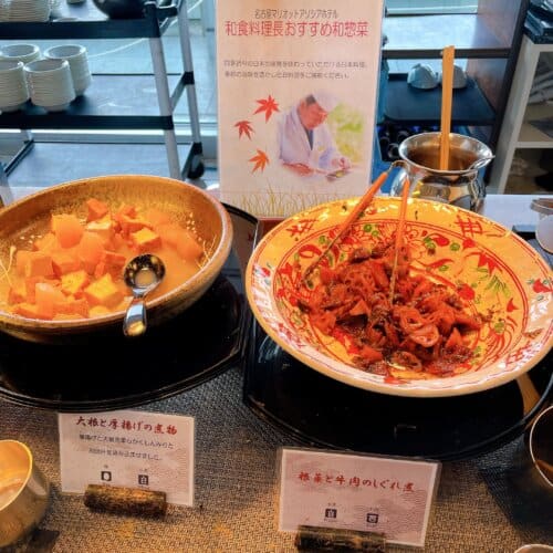 大根と厚揚げの煮物と根菜と牛肉のしぐれ