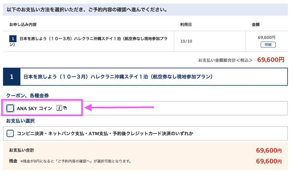 日本を旅しよう決済画面