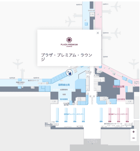 セントレアグローバルラウンジの場所を示した空港マップ