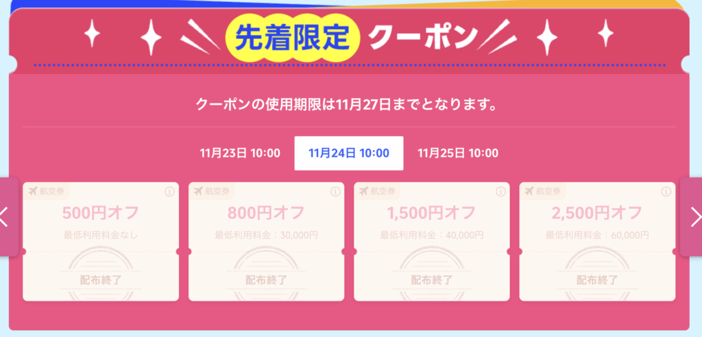 Super flight dayで配布されるクーポン