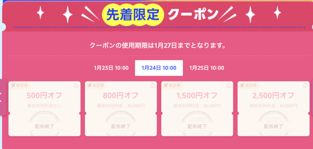 Super flight dayで配布されるクーポン